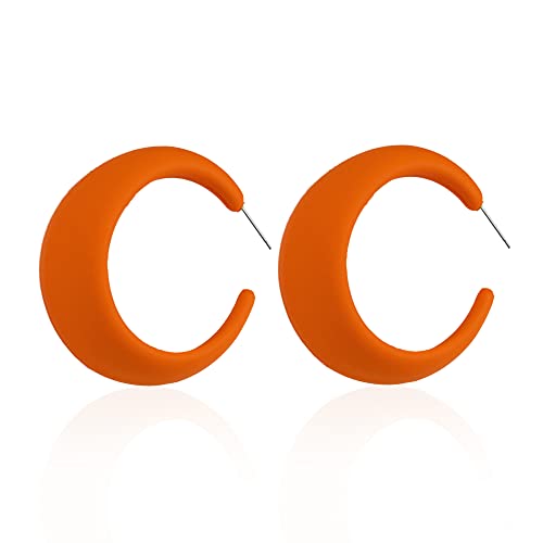 Acrylic Resin C Shape Colorful Hoop Trendy Chunky Cute Candy Earrings - Jewelry for Women - color: Orange