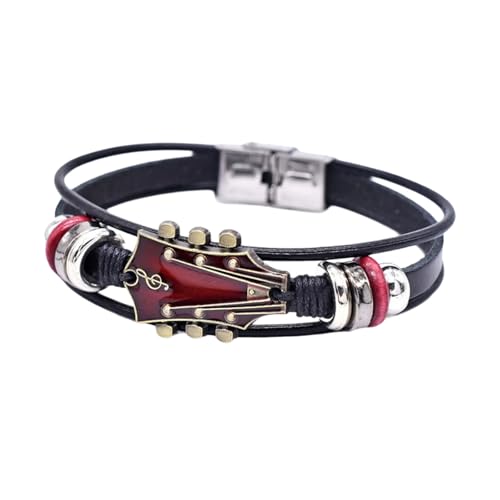 Leather Strap Elegant Wrist Jewelry Multilayer Wristband Everyday Wear Suitable for Various Occasion Multilayer Wrap - color: Red