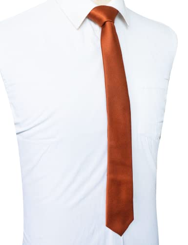 JEMYGINS 2.4" Solid Color Skinny Tie and Pocket Square with Tie Clip Sets for Men (6cm) - color: Rust