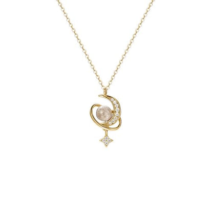 925 Sterling Silver Crescent Necklace Moon Star Pendant for Women | 14K Gold Plated Crystal Moon Necklace Dainty CZ Birthstone Ramadan Moonstone Necklace Birthday Jewelry for Mom Wife Daughter - color: Gold
