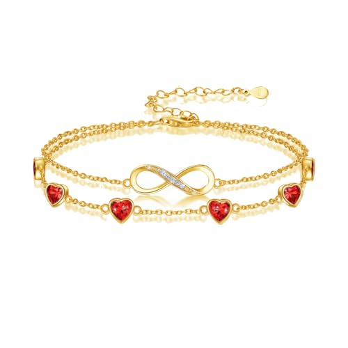 Prismata Infinity Birthstone Charm Link Bracelet/Anklet 925 Sterling Silver Adjustable 12 Months Birthstone Infinity Bracelet/Anklet Birthday Jewelry Gifts for Women Her - color: 01-January, size: 9‘+2’ Anklet-18K Gold Plated