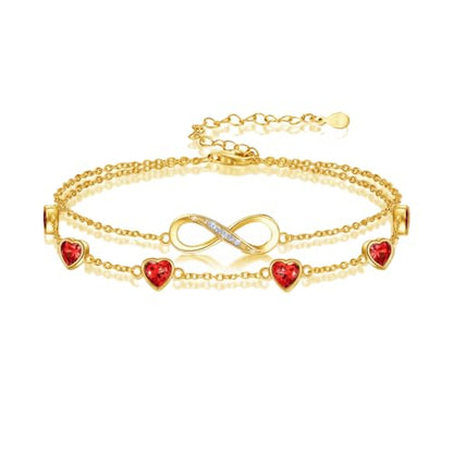 Prismata Infinity Birthstone Charm Link Bracelet/Anklet 925 Sterling Silver Adjustable 12 Months Birthstone Infinity Bracelet/Anklet Birthday Jewelry Gifts for Women Her - color: 01-January, size: 7'+2' Bracelet-18K Gold Plated