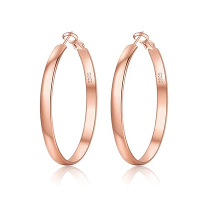 EXGOX 5mm Wide Gold Hoop Earrings for Women,Sterling Silver Hoop Earrings Large Silver Hoop Earrings Hypoallergenic Lightweight 14K Real Gold Plated Big Hoop Earrings for Women 30/40/50/60/70mm - color: Rose color 40MM