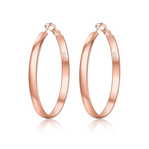 EXGOX 5mm Wide Gold Hoop Earrings for Women,Sterling Silver Hoop Earrings Large Silver Hoop Earrings Hypoallergenic Lightweight 14K Real Gold Plated Big Hoop Earrings for Women 30/40/50/60/70mm - color: Rose color 40MM