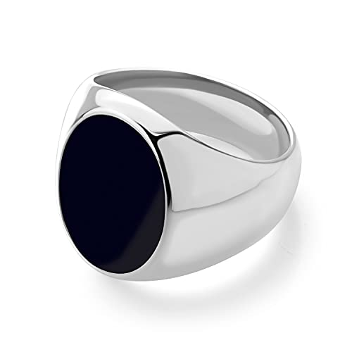555Jewelry Stainless Steel High Polish Plain Oval Black Onyx Signet Ring for Men - color: Silver