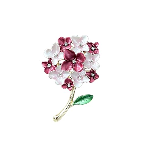 Blue White Hydrangea Flower Brooch Enamel Crystal Floral Lapel Pin Gold Plated Elegant Brooch for Women Suit Scarf Accessory - color: Red