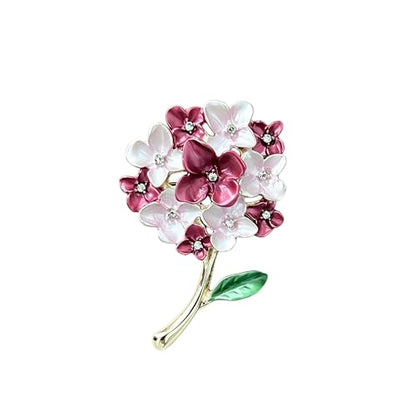 Blue White Hydrangea Flower Brooch Enamel Crystal Floral Lapel Pin Gold Plated Elegant Brooch for Women Suit Scarf Accessory - color: Red