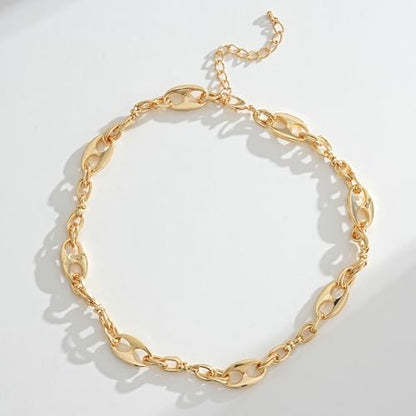Gold Mixed Statement Choker Necklace for Women 14K Gold Plated Mariner Chain Necklace Chunky Fashion Paperclip Chain Jewelry - color: Gold-A