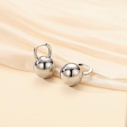 14k Gold Plated Ball Dangle Earrings for Women Sterling Silver Ball Drop Earrings Hypoallergenic Round Balls Hoop Earring Leverback Lightweight Earrings Fashion Jewelry - color: 02-silver