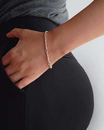 Gold Bracelets for Women, 3mm Cubic Zirconia Tennis Bracelet 7 Inch Gold Jewelry - color: Purple