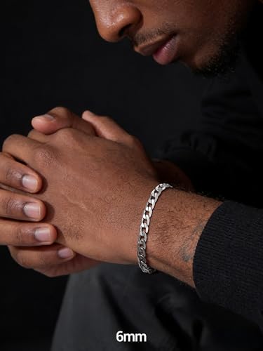 PROSTEEL Bracelets for Men, Figaro/Cuban Mens Bracelet, Silver/Gold/Black | 6/9/13mm Width, 7.5/8.3/9" Length, Stainless Steel Mens Bracelet, Durable & Non Tarnish, Chunky Jewelry with Gift Box - style: E 6mm-Cuban-Silver