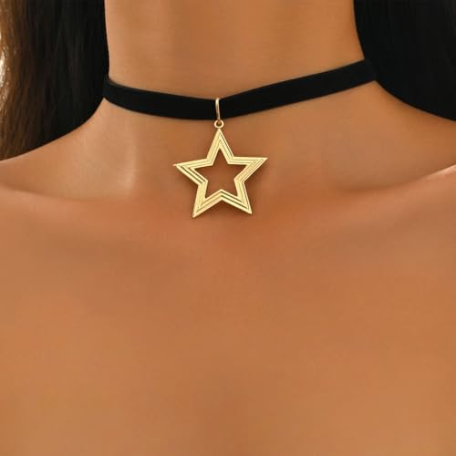 Gothic Moon Star Choker Necklace Black Velvet Choker Necklace Rhinestone Moon Pendant Necklace - color: black