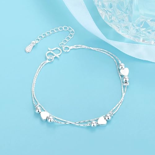 925 Sterling Silver Plated Heart Charm Bracelet for Women - Dainty Chain Love Gift Idea - style: Style7