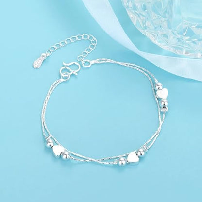 925 Sterling Silver Plated Heart Charm Bracelet for Women - Dainty Chain Love Gift Idea - style: Style7