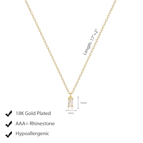 Luxval Diamond Pendant Gold Necklace for Women，Dainty 18k Gold Plated Choker Necklaces Simple Gold Jewelry Gifts for Women - color: Gold-Birthstone