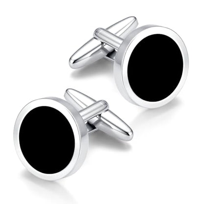 Men's Black Onyx Cufflink & Tuxedo Shirt Stud Set, 16mm Rhodium-Plated Brass, Elegant Gift Box - style: 2 cufflinks & 6 studs