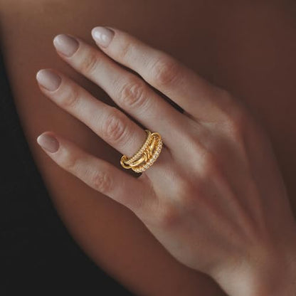 Gold Stackable Rings for Women Non Tarnish, Dainty Stackable 18k Gold Plated CZ Cubic Zirconia Rings, Gold Knuckle Women Rings Set - color: G, size: 5