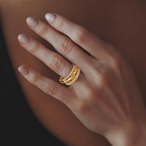 Gold Stackable Rings for Women Non Tarnish, Dainty Stackable 18k Gold Plated CZ Cubic Zirconia Rings, Gold Knuckle Women Rings Set - color: G, size: 6