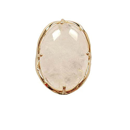 Natural Stone Adjustable Finger Rings Semi Precious Oval Shaped Gemstone Jewelry For Women Anniversary Birthday Wedding Gift - color: White Crystal