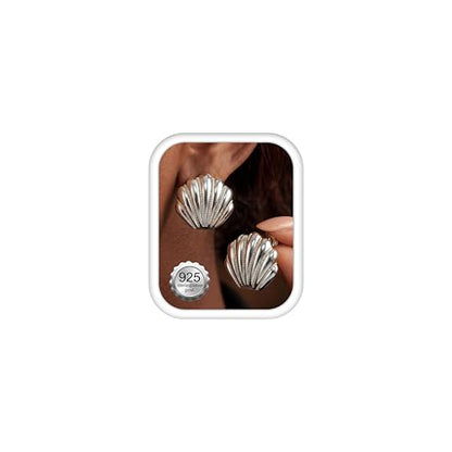 Chunky Gold Stud Earrings for Women Sterling Silver Earring Hypoallergenic | Non Tarnish 14K Gold Plated 925 Silver Posts for Sensitive Ears,Knot Statement Dangle Earrings Gold Jewelry Gifts Lightweight - color: silver plated-shell