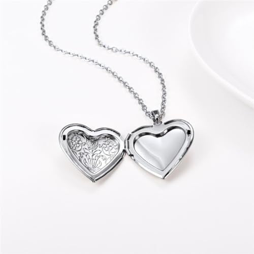 2 Pcs Locket Necklace that Holds Pictures Stainless Steel Locket Pendant Necklace Image Chain Necklaces for Women - color: Love Heart 5