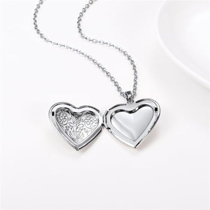 2 Pcs Locket Necklace that Holds Pictures Stainless Steel Locket Pendant Necklace Image Chain Necklaces for Women - color: Love Heart 5