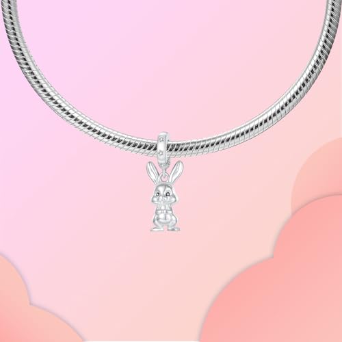 Family Love Mother Daughter Grandma Charm 925 Sterling Silver fits Bracelets Necklace Pendant Bead Charms Jewelry Gift for Women Family Friends - color: Easter Bunny Dangle Charm