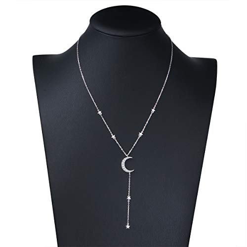 Ladytree 925 Sterling Silver Jewelry Crescent Moon and Star Pendant Necklace - style: Six Stars