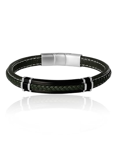 Lucky Brand Stainless Steel and Braided Bracelet for Men 8.5" | Braided Multirow Bracelet