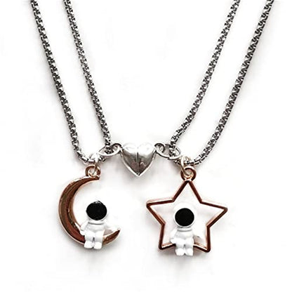 Caiyao 2Pcs Stainless Steel Mutual Attraction Couples Matching Spaceman Pendant Necklace Astronaut Promise Necklace for Women Men Friends Him Her Friendship Astronomy Jewelry Gift - color: F moon star heart