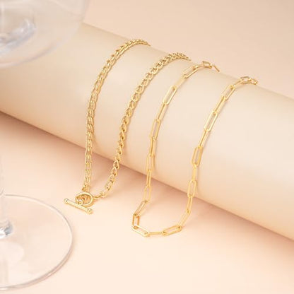 Layered Necklaces for Women 14k Gold Plated Chain Necklace Trendy Dainty Toggle Clasp Chunky Cuban Link Paperclip Chain Jewelry Gift - style: Style 5：Paperclip+Chunky Chain