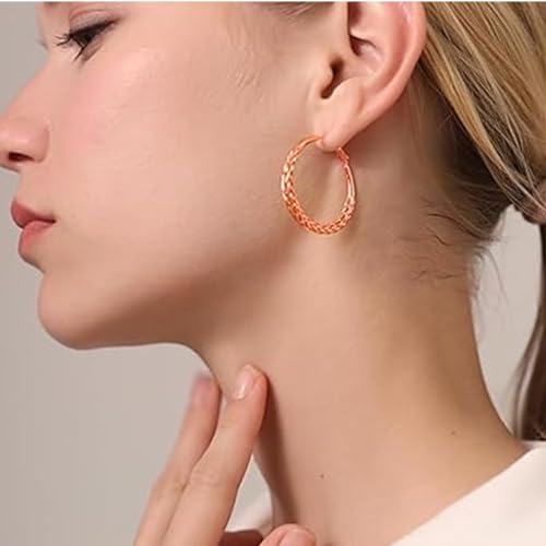 Senteria 925 Sterling Silver Post Twisted Hoop Earrings for Women 30-50MM | Hypoallergenic Large Silver Hoop Earrings for Women,Lightweight Thick Weave Braid Hoops,Nickel Lead-Free for Sensitive Ears - color: 30mm rose gold