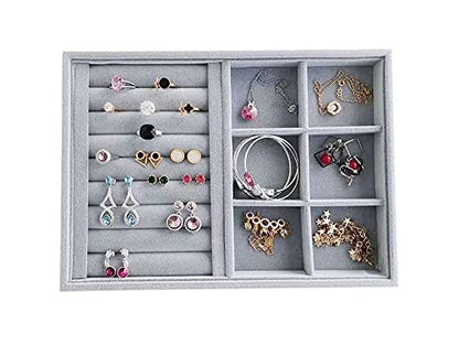 Gray Velvet Stackable Organizer Premium Quality Stackable Tray for Rings Accessaries Jewelry Collectibles Closet Orgnization Drawer Dividers Inserts - size: Combo
