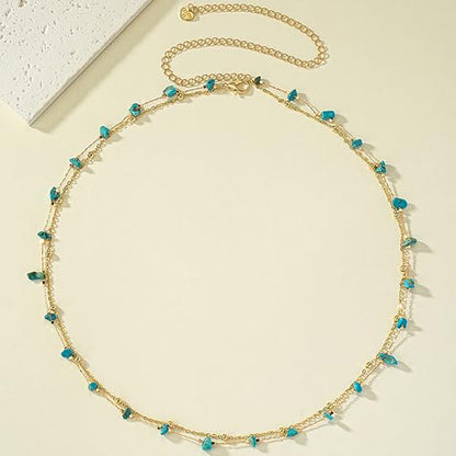 Gold Turquoise Waist Chain for Women Boho Layered Belt Chain Irregular Stone Belly Body Chain Summer Bikini Sexy Body Chain Festival Rave Body Accessories - color: Turquoise Blue