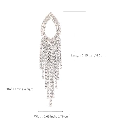 Rhinestone Teardrop Tassel Earrings Sparkly Crystal Bridal Party Jewelry for Women - color: Silver
