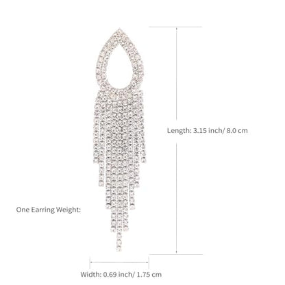 Rhinestone Teardrop Tassel Earrings Sparkly Crystal Bridal Party Jewelry for Women - color: Silver