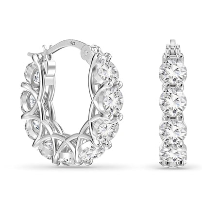 LeCalla 925 Sterling Silver Cubic Zirconia Hoop Earrings | Silver Small Chunky CZ Hoop Earrings | Hypoallergenic Round Click-Top Earring Hoops for Women - color: White-Gold CZ -20MM