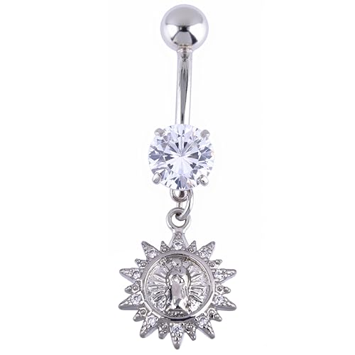 B BodyPJ Sparkles 14G Religious Belly Button Ring with Crystal Cross and Religious Charms, Stainless Steel - style: Type E,Silver