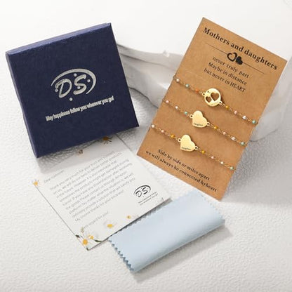 DS Mother Daughter Matching Bracelets,Adjustable Stainless Steel Gift Set | mother’s Day & Birthday Gift Box,Heart Charm,Mommy & Me Style,18K Gold Plated,Hypoallergenic,Daily Wear,Fits Women Teen Girls - color: Gold-5