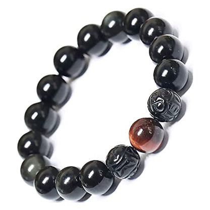 Black Obsidian Bracelet,Feng Shui Black Obsidian Wealth Bracelet for Women Men Couples Handmade Stretch Obsidian Bracelet Bangle with Carved Pixiu Tiger Eye Stone Attract Wealth Money and Good Luck - color: B,12mm,Red Tiger Eye