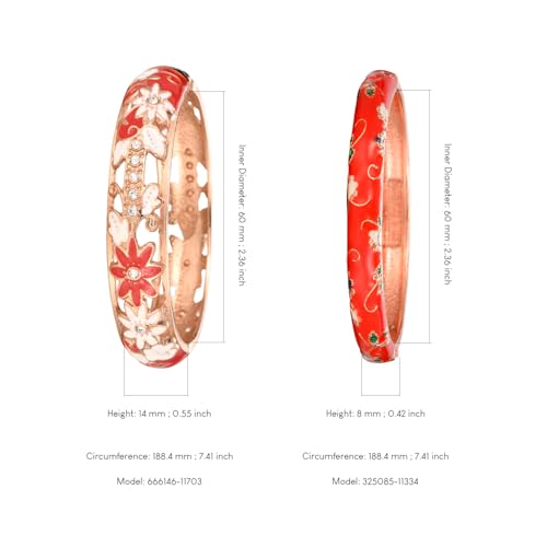 UJOY Womens Multi-Colors Cloisonne Bracelet Plated Flower Hollowed Enameled Hinged Cuff Bangles Jewelry Gift 88A10 - color: 3 Pcs Set-C11-Red