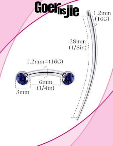 F136 Titanium 16g 6/8/10mm Eyebrow/Rook/Snug/Vertical-Labret/VCH/Snake-Eyes/Anti-Tragus/Christina/Daith/Belly-Button/Bridge/Hood/Surface Curved Barbell Piercing Jewelry for Women Men - color: Blue, size: 6 mm (1/4 in)