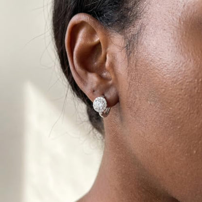 Reffeer Solid 925 Sterling Silver Halo Hoop Earrings for Women Teens Simulated Diamond Huggie Earrings Sparkly Cubic Zirconia Earrings Hoop - color: A-Silver