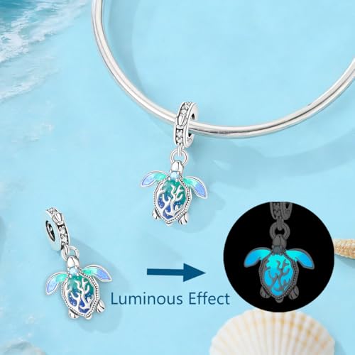 925 Sterling Silver Charms for Bracelets and Necklaces Beads Jewelry Charms for Women - color: Glow in the Dark Sea Turtle Charms