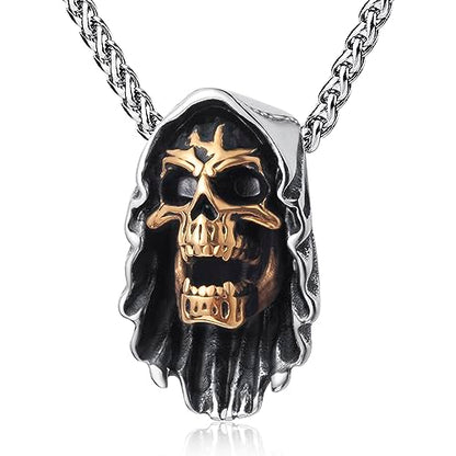 Skull Necklace for Men Stainless Steel Gothic Punk Emo Biker Necklace Jewelry for Men 60cm - style: Two-tone Death Skull