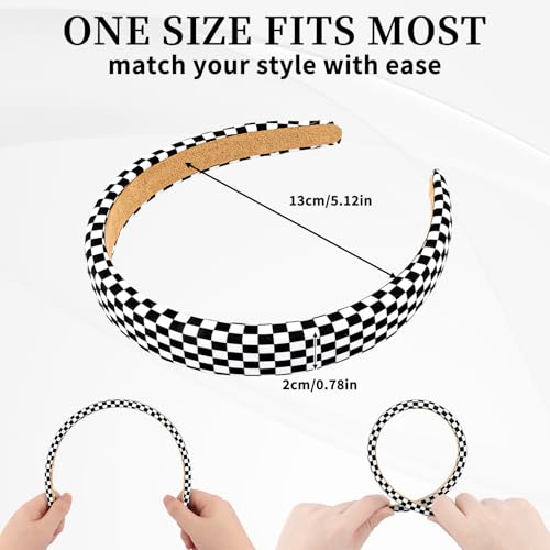 5 PCS Checkered Headbands, Black and White Padded Headband for Women Girls Buffalo Plaid Wide Hair Bands Non-Slip Stretch Hair Accessories
