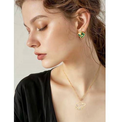Planet Necklace for Women Gold-Plated Adorned with Saturn Earth Moon and Star Pendants Paired with a Medallion Pendant and Paperclip Chain Choker Adjustable Chain Length Jewelry Gift for Birthdays Dances and Parties - style: Planet