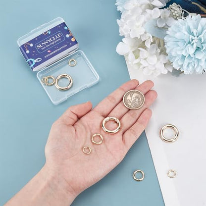 SUNNYCLUE 1 Box 12Pcs 10/14/23mm Real 18K Gold Plated Trigger Spring O Rings Metal Round Carabiner Clip Snap Hook Spring Keyring Buckle for Keychain Lanyard Bag Purse Jewelry Making Supplies DIY Craft - color: 1 Box 12pcs Real 18k Gold Plated Spring O Rin