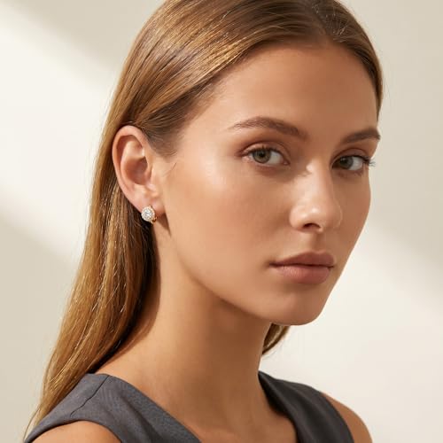 Reffeer Solid 925 Sterling Silver Halo Hoop Earrings for Women Teens Simulated Diamond Huggie Earrings Sparkly Cubic Zirconia Earrings Hoop - color: B-18K Gold Plated