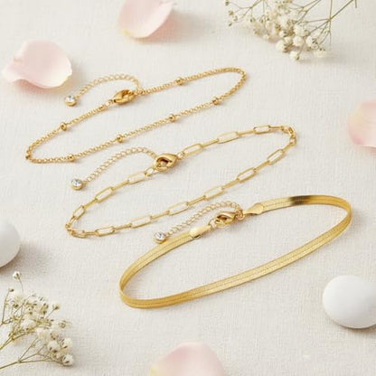 7-Piece Set 14K Gold Plated Jewelry Set Dainty Layered Necklaces CZ Stud Earring Huggie Hoop Earrings Chain Bracelets Gifts for Women - color: Style A-Gold-Necklaces Earrings Bracelets